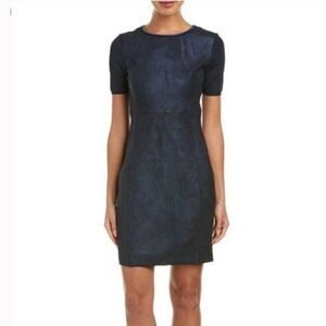 Elie Tahari Womens Short Sleeve Navy Lamb Suede Emily Sheath Dress Size 14 EUC